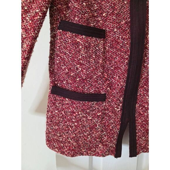 ST. JOHN Claret Red Black Tweed Boucle Wool Blend Knit Zip Front Jacket 10 - Picture 5 of 10